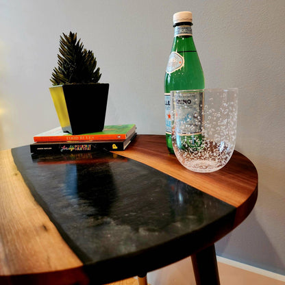 Sold Sample - Handmade Side Table! Black Walnut Live Edge w/ Diamond Aluminum Epoxy