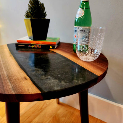 Sold Sample - Handmade Side Table! Black Walnut Live Edge w/ Diamond Aluminum Epoxy