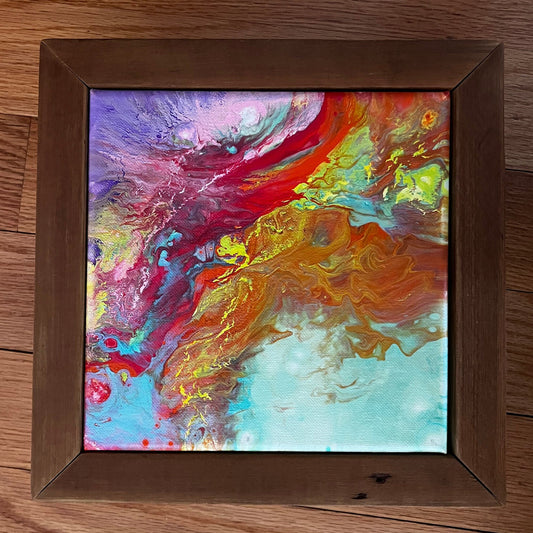 Abstract "Raging Colors" Acrylic Pour Painting in Frame