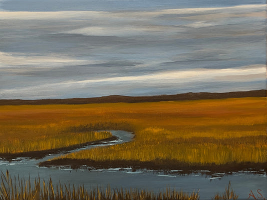 Acrylic Landscape Painting "Marsh on a Cloudy Day" (Prints Available)