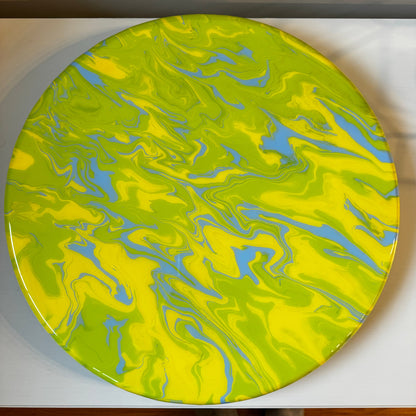 Green/Yellow/Blue Swirl Fluid Acrylic Resin Charcuterie Board With Lazy Susan Base