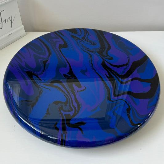 Purple/Blue/Black Swirl Fluid Acrylic Resin Charcuterie Board With Lazy Susan Base