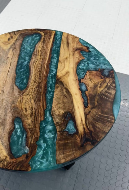 Handmade Myrtle & Bora Bora Blue Swirl River Side Table Black Legs