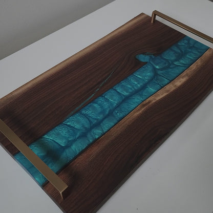 Black Walnut  w/ "Blue/Green" Swirled Epoxy Charcuterie Board