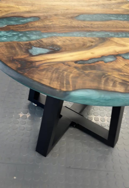 Handmade Myrtle & Bora Bora Blue Swirl River Side Table Black Legs
